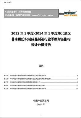 2012-2014年1季度华北地区非家用纺织制成品制造行业财务指标分析季报